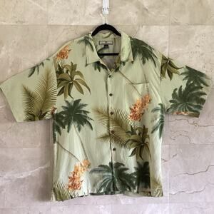 Tommy Bahama Men's Shirt XL Hawaiian Polo Silk Green Palm Floral Camp Vacation